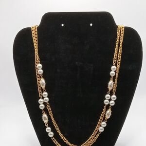 Gold and Pearl Chain Necklace